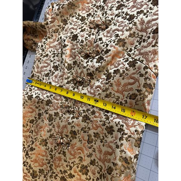 Vintage Gold Dragon Brocade Mandarin Jacket XS Longline Asian Inspired Blazer - Picture 13 of 16